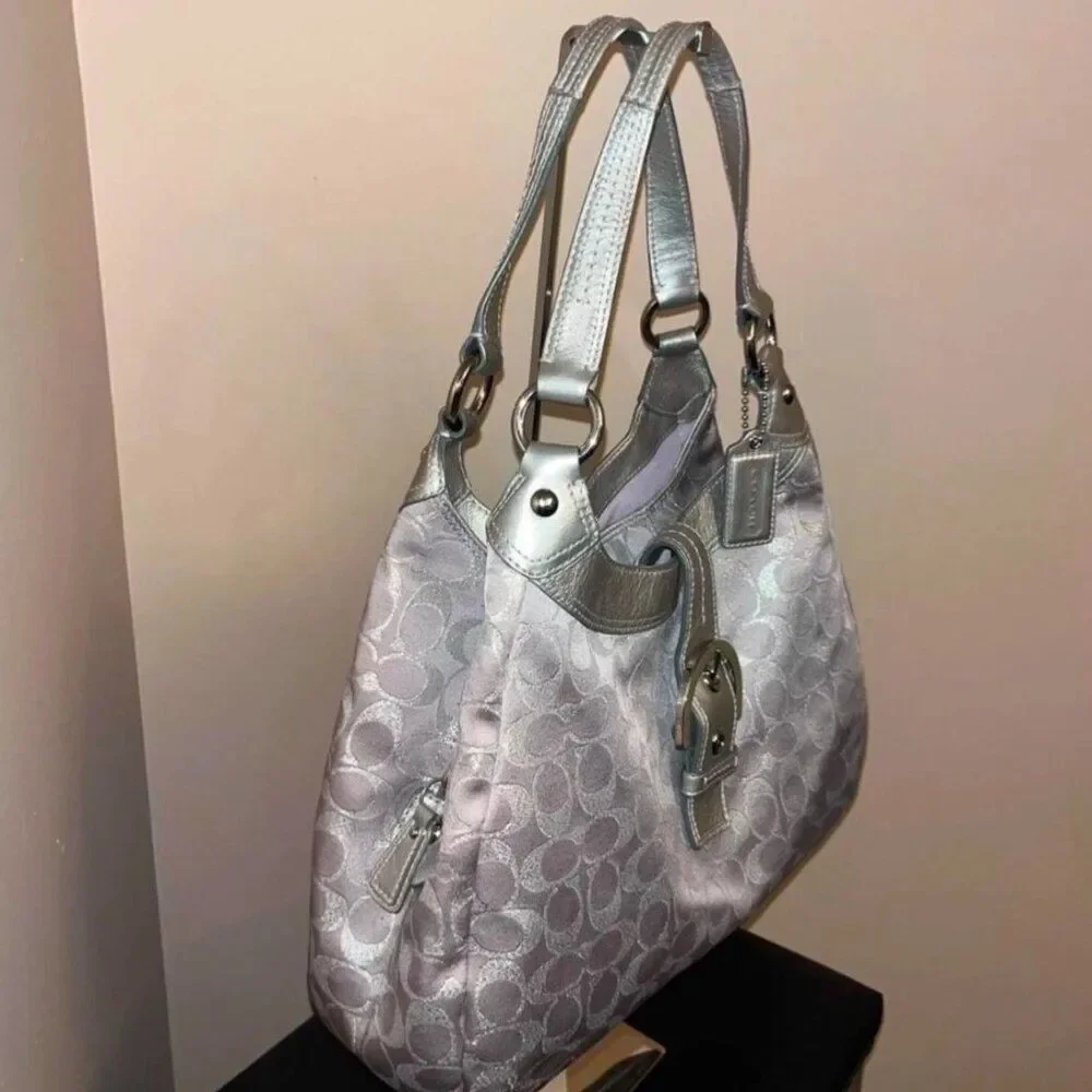 Coach Soho Silver Gray Signature Hobo Bag